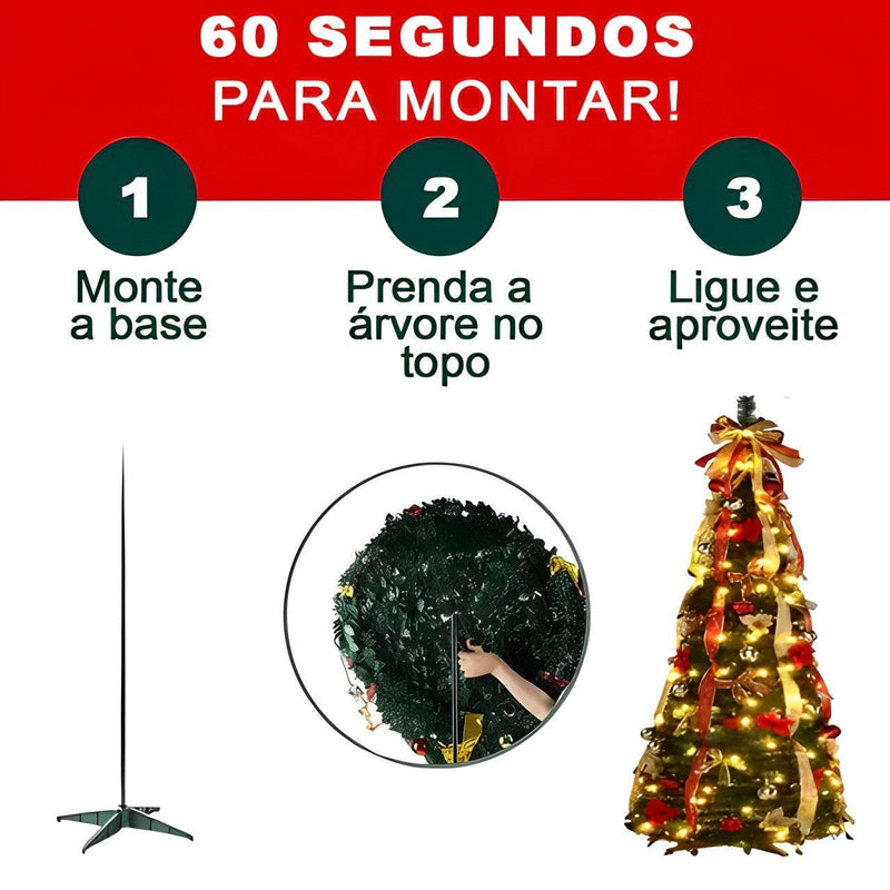 Árvore de Natal Dobrável + BRINDE🎄 - (Completa Com Bolinhas, Pisca Pisca e Fitas) -  [FRETE GRÁTIS]