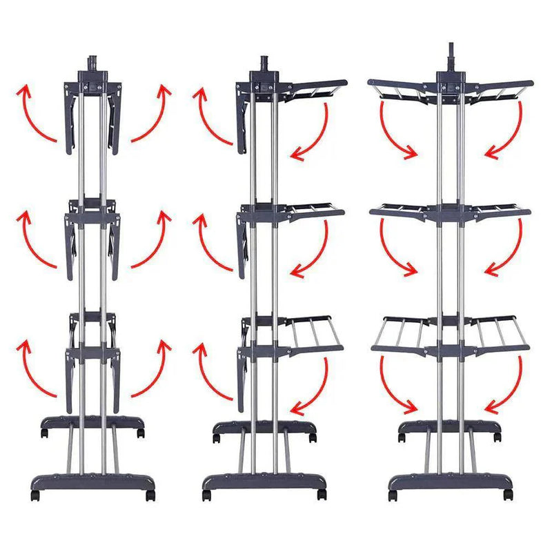 Varal de Chão Dobrável 3 Andares em Aço Inox + Cesto com 80 Prendedores (BRINDE)