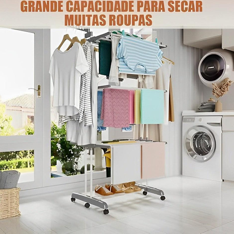 Varal de Chão Dobrável 3 Andares em Aço Inox + Cesto com 80 Prendedores (BRINDE)