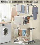 Varal de Chão Dobrável 3 Andares em Aço Inox + Cesto com 80 Prendedores (BRINDE)