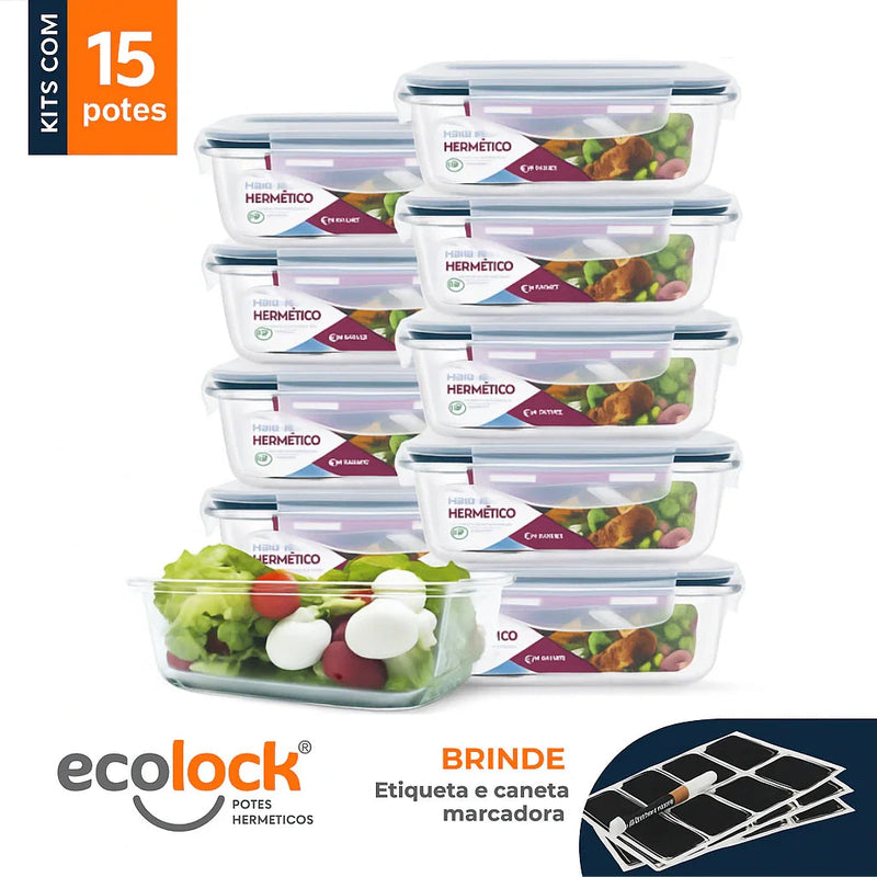 SOMENTE HOJE - Kit 15 Potes Herméticos de Vidro + BRINDE - (FRETE GRÁTIS)