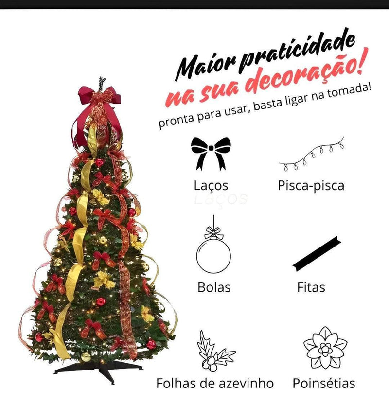 Árvore de Natal Dobrável + BRINDE🎄 - (Completa Com Bolinhas, Pisca Pisca e Fitas) -  [FRETE GRÁTIS]